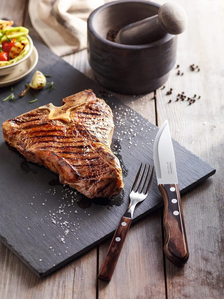 Tramontina JUMBO Steakmesser-Set, rostfreiem Edelstahl, spülmaschinenfest, Griffe aus Echtholz, FSC,