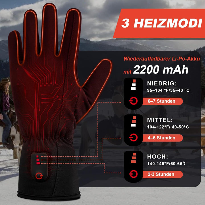 Dr.warm Beheizbare Handschuhe für Herren Damen, Beheizte Winterhandschuhe Dünn Handschuhe mit Heizun