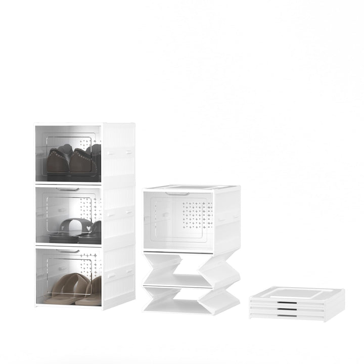Faltbare Schuhboxen 3er Set, Stapelbar & Platzsparend, Transparente Klapptür, Stabiler Kunststoff Sc