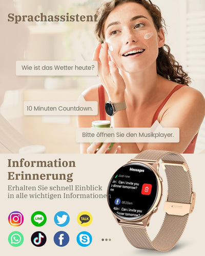 RUXINGX Smartwatch Damen mit Telefonfunktion, HD Voll Touchscreen, Fitness Tracker mit 120 Sportmodi