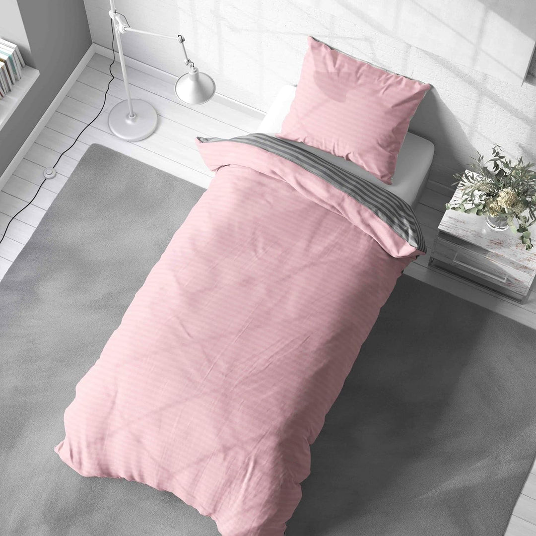 Leonado Vicenti Bettwäsche Baumwolle 200x220 cm Rosa Grau Wendebettwäsche Bezug mit Doppel Kissenbez
