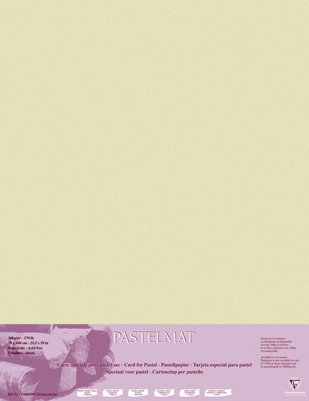 Clairefontaine 96162C Packung (mit 5 Zeichenbögen Pastelmat, 70 x 100 cm, 360 g, ideal für Trockente