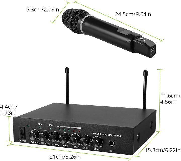 LiNKFOR Drahtloses Mikrofon UHF-Wiederaufladbares Bluetooth 5.0 Dual Handheld Metall Mikrofonsystem