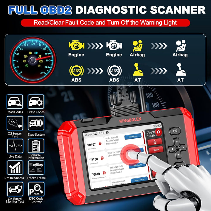 KINGBOLEN S800 OBD2 Diagnosegerät, KFZ-Codeleser Für 4 Systeme Motor/Getriebe/ABS/SRS Und 15 Zurücks