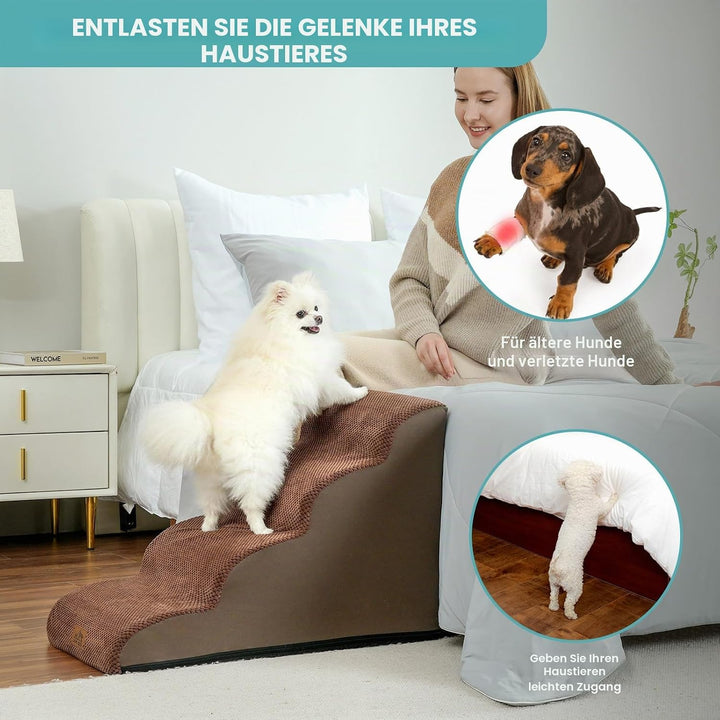 COZY KISS Hundetreppe für Kleine Hunde 50cm, Haustiertreppe für Bett aus Hochdichtem Schwamm, Hunde
