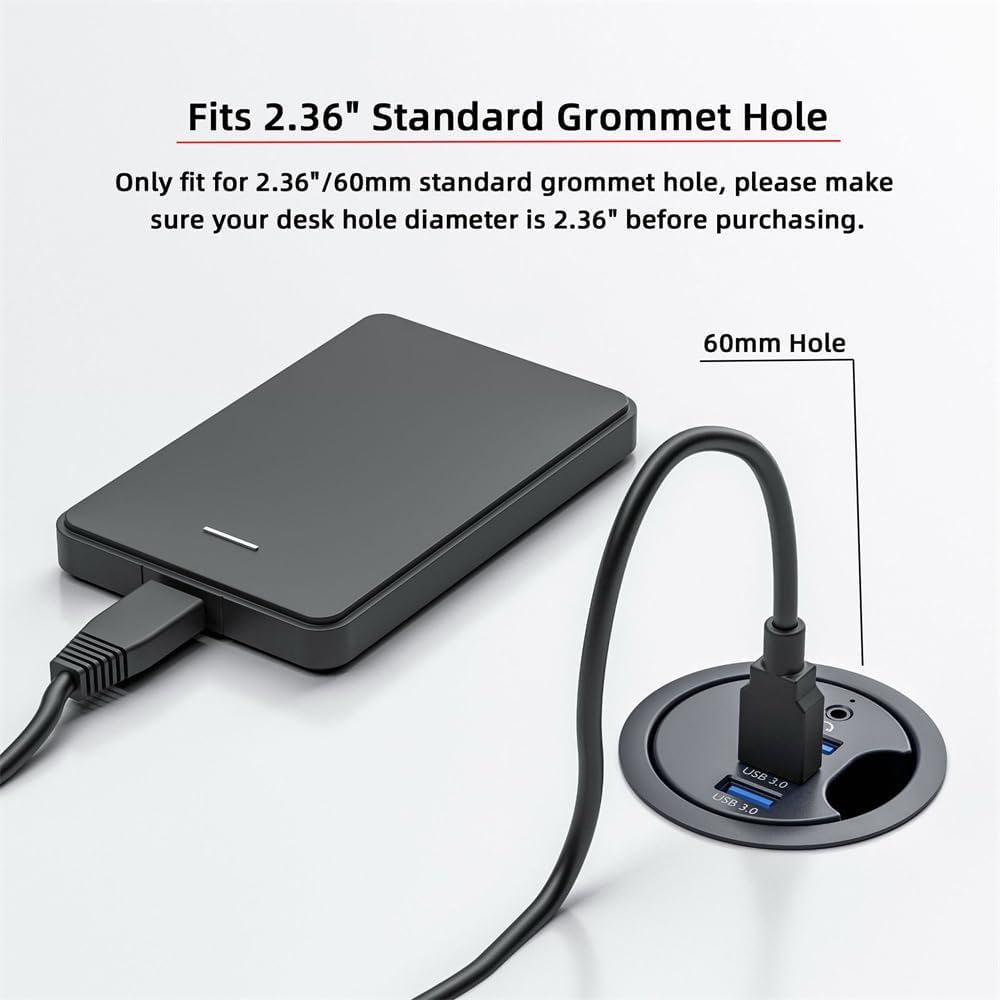 xiwai USB 3.0 Hub Splitter, Soundkarte 3 Port USB Multiport Expander 60 mm Schreibtischtülle Docksta