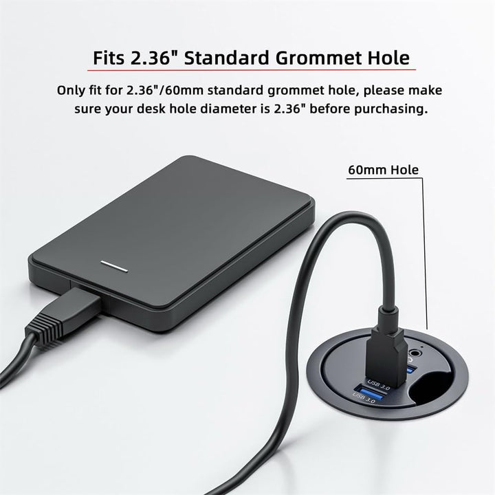 xiwai USB 3.0 Hub Splitter, Soundkarte 3 Port USB Multiport Expander 60 mm Schreibtischtülle Docksta