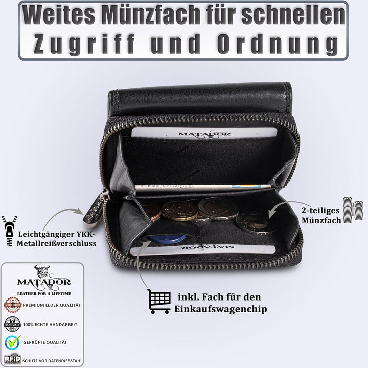 MATADOR Geldbörse Damen Portemonnaie Klein Frauen Geldbeutel Herren TüV Geprüfter RFID/NFC Schutz (B