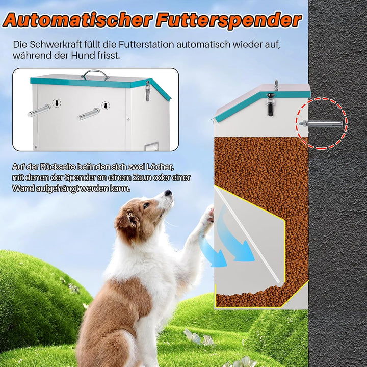 Svauoumu Futterautomat für Hunde - Fassungsvermögen 22 kg, mit Deckel Zum Schutz des Futters, Nageti