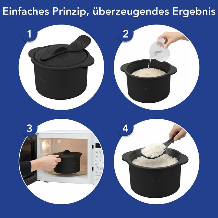 Rosenstein & Söhne Reiskocher mit Deckel: 2er-Set Mikrowellen-Reiskocher, 2,5 Liter, spülmaschinenge