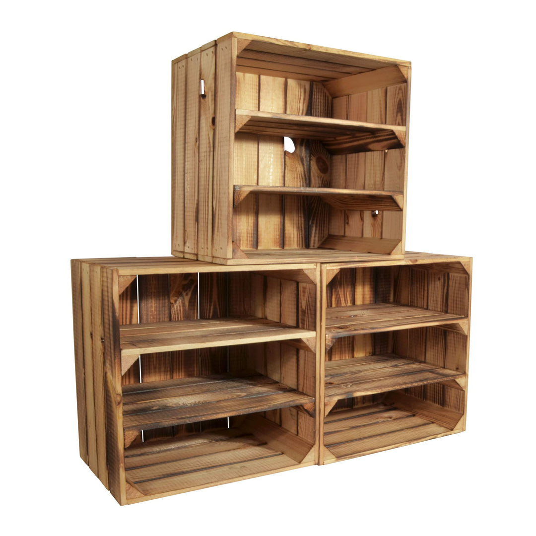 CHICCIE 3 Set Weinregal Wino aus Holz - Geflammt 2X Regal Holzkiste 3 2x Geflammt Regal
