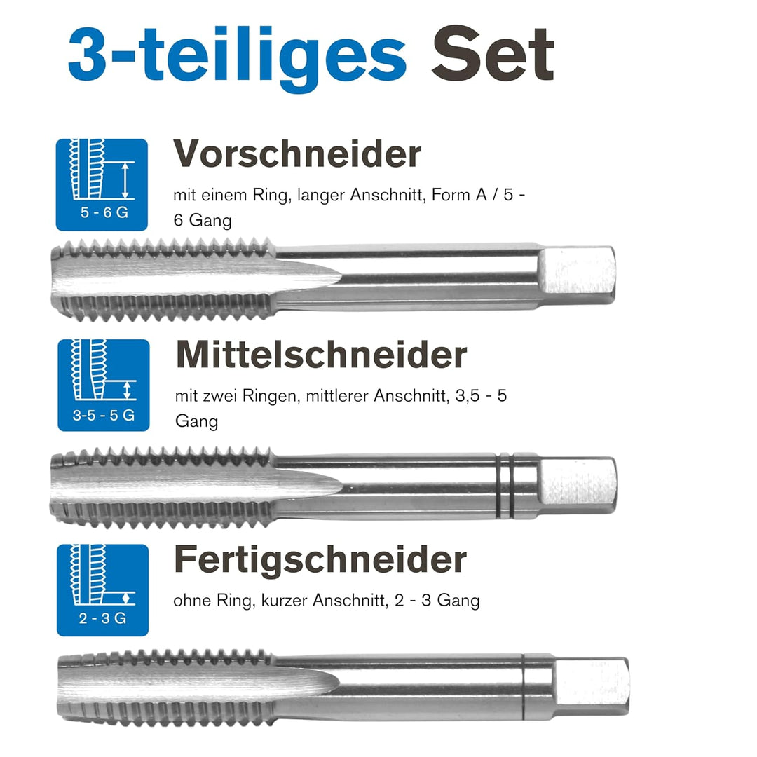 GSR PROFI Gewindebohrer Satz Zoll UNC 3/8" x 16 HSSG Stativgewinde, Geschliffen, HSSG Metallbohrer S