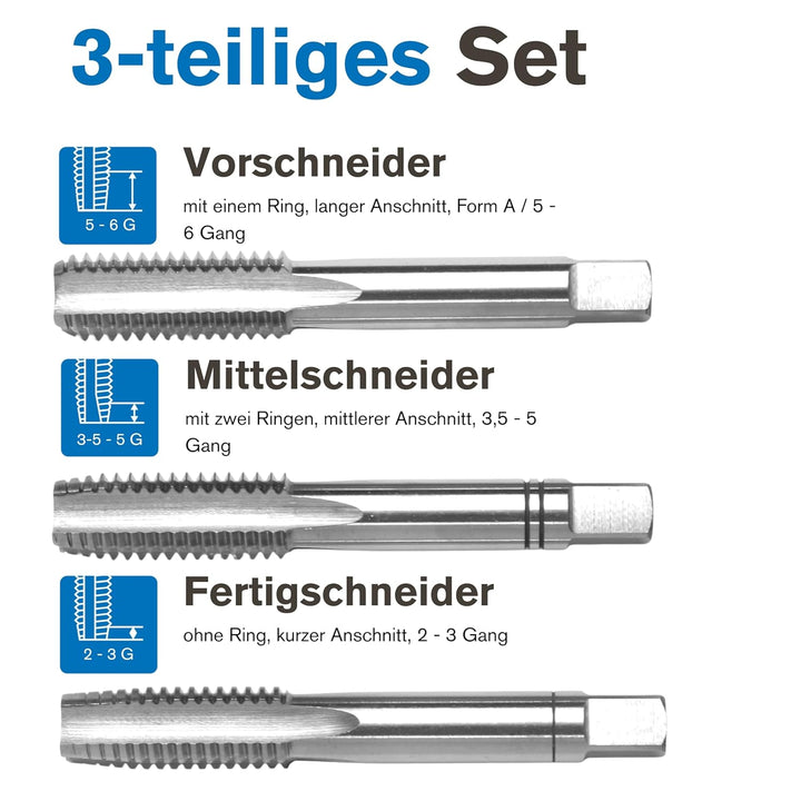 GSR PROFI Gewindebohrer Satz Zoll UNC 3/8" x 16 HSSG Stativgewinde, Geschliffen, HSSG Metallbohrer S