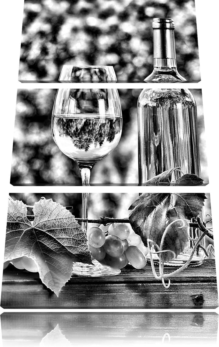 Pixxprint Monocrome, Wein und Weintrauben 3-Teiler Leinwandbild 120x80 Bild auf Leinwand