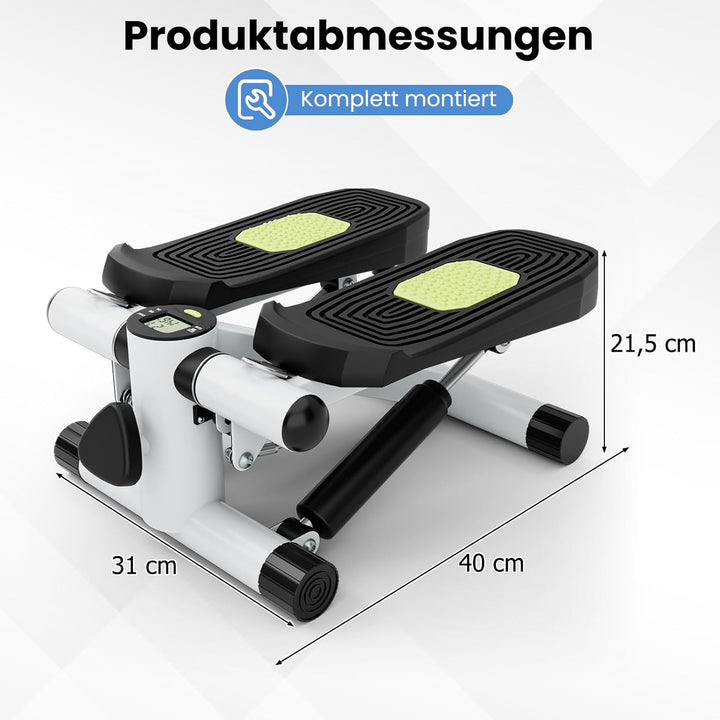 GYMAX Mini Stepper für Zuhause, Up-Down Stepper mit Power Ropes, LCD-Monitor & 5-stufige höhenverste