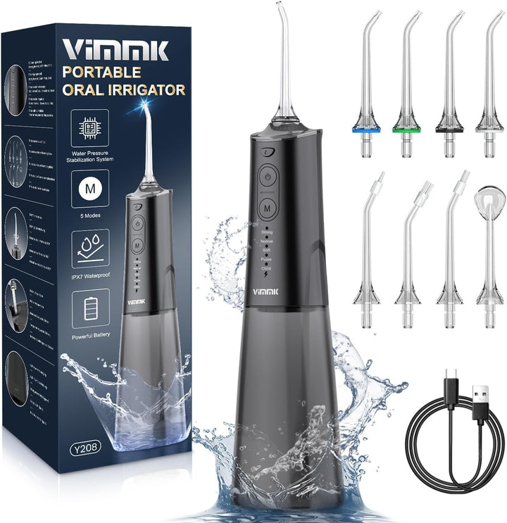 Munddusche Kabellos Elektrischer Zahnreiniger, Vimmk Zahndusche Water Flosser 5 Modi & 8 Düsen USB-C