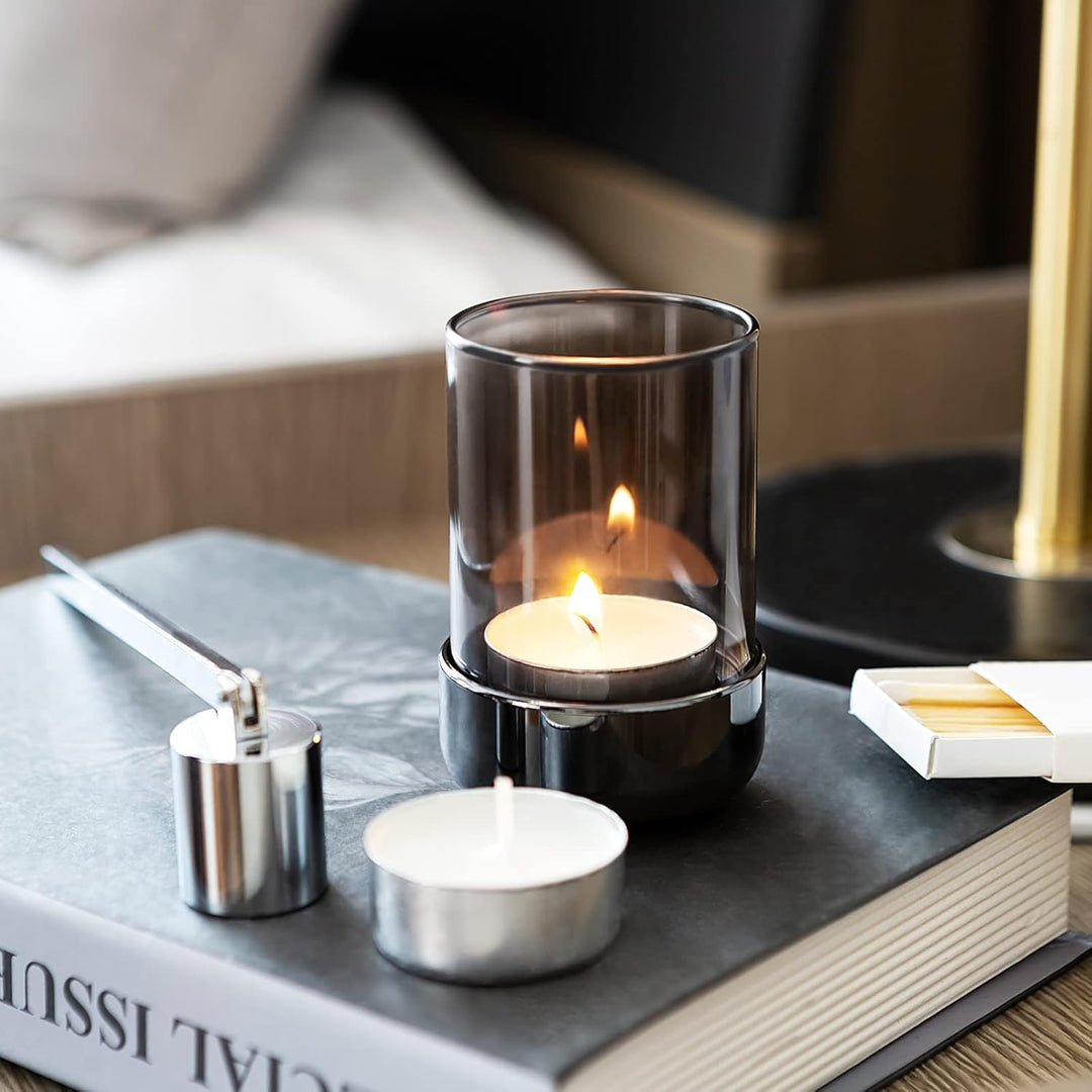 Faveaux Teelichthalter Glas Metall Teelichtgläser Kerzenhalter Schwarz Windlicht Glas Deko Geschenke