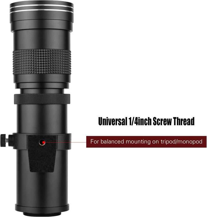 Andoer Kamera-MF-Supertelezoomobjektiv F/8.3-16 420–800 mm T-Mount Universal-1/4-Gewinde Ersatz-Voll
