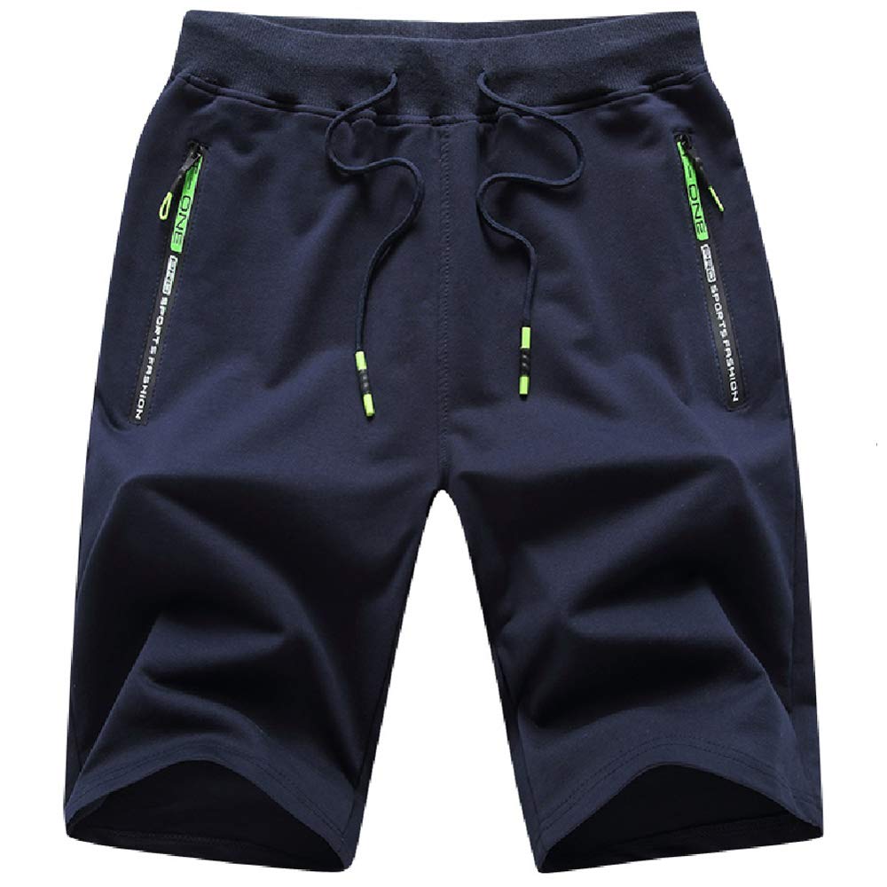 JustSun Herren Shorts Kurze Sporthose Baumwolle Stretchstoff mit Reissverschluss, Blau