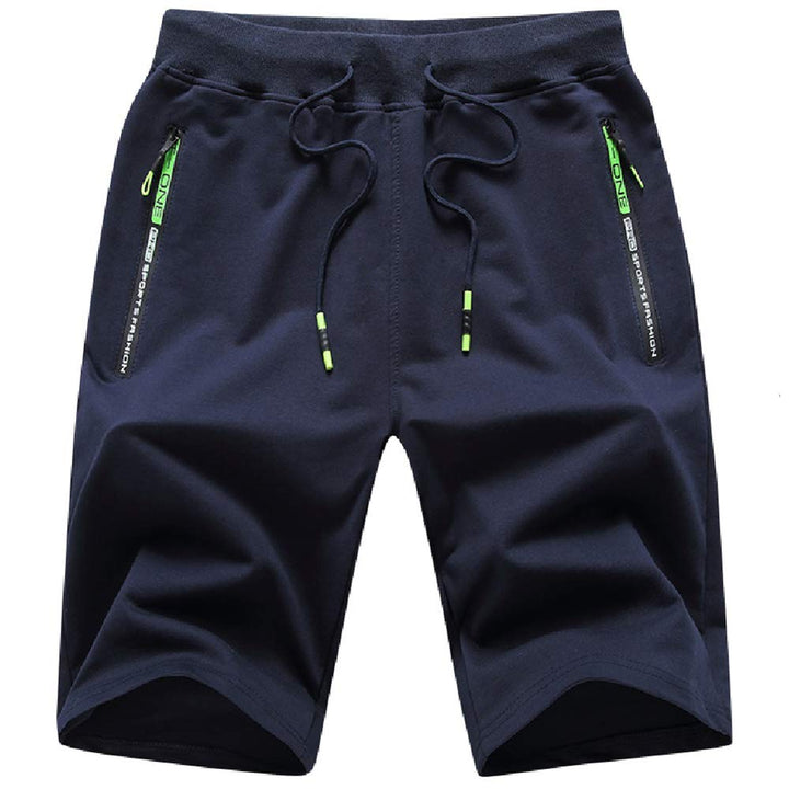 JustSun Herren Shorts Kurze Sporthose Baumwolle Stretchstoff mit Reissverschluss, Blau