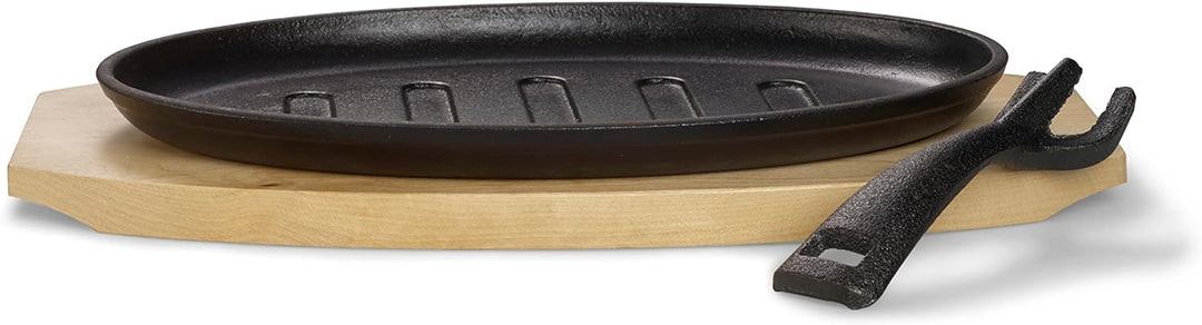 ECHTWERK Servierpfanne aus Gusseisen mit Grillstreifen und Servierbrett, Abnehmbarer Griff, Bereits
