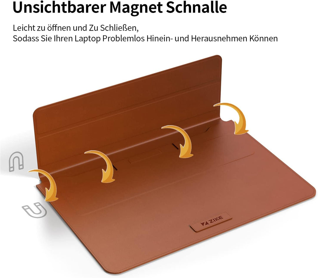 ZIKE Laptop Hülle 16 Zoll Tasche, Wasserdicht PU Schutzhülle Case mit Standfunktio für 15" und 16" M