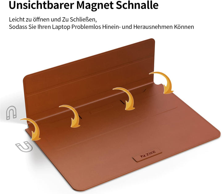 ZIKE Laptop Hülle 16 Zoll Tasche, Wasserdicht PU Schutzhülle Case mit Standfunktio für 15" und 16" M