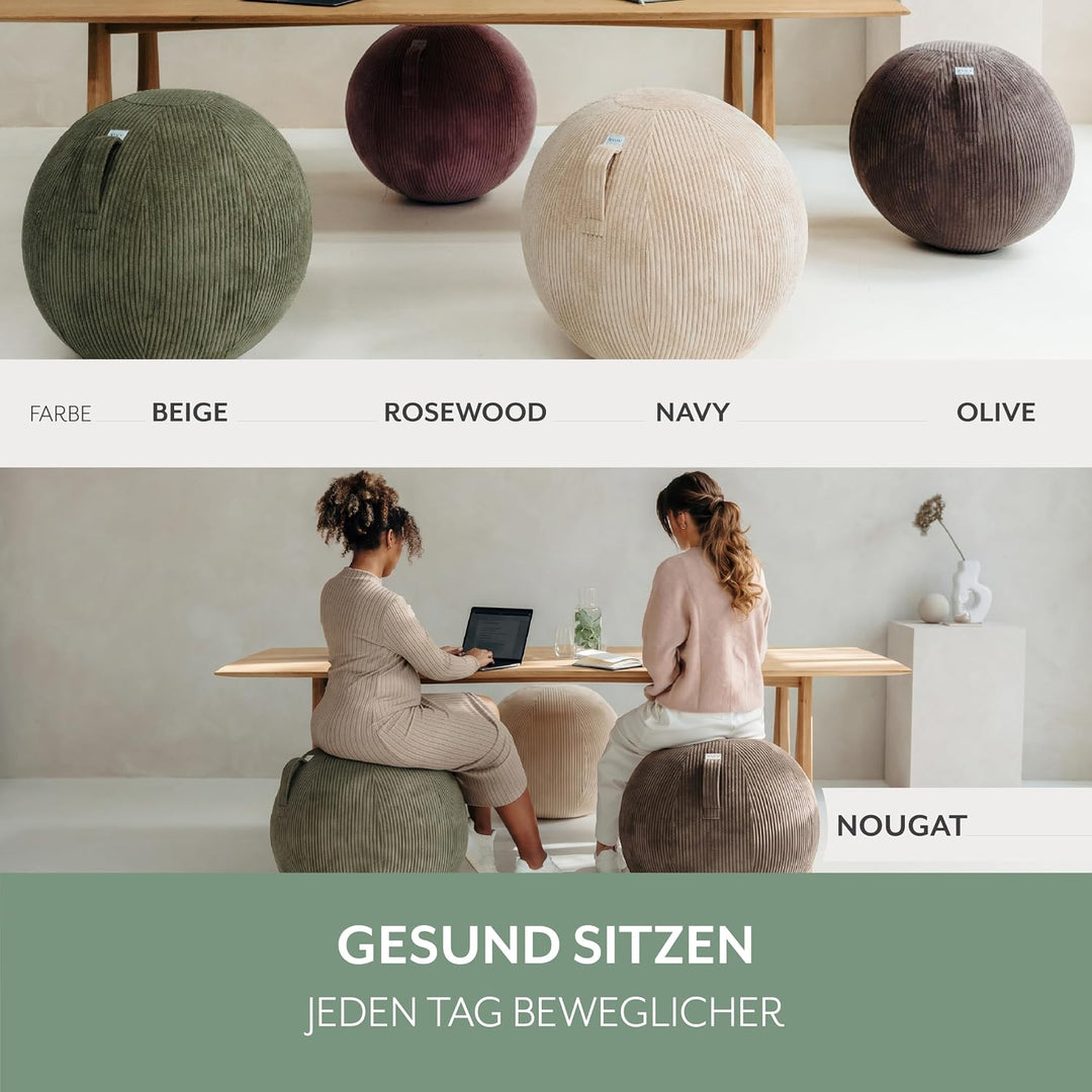 VLUV® BOL VLIP Sitzball Büro Ergonomisch [Atmungsaktiv mit Tragegriff und Wegrollschutz] Waschbarer