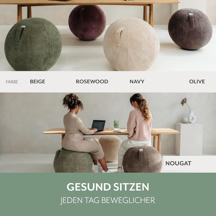 VLUV® BOL VLIP Sitzball Büro Ergonomisch [Atmungsaktiv mit Tragegriff und Wegrollschutz] Waschbarer