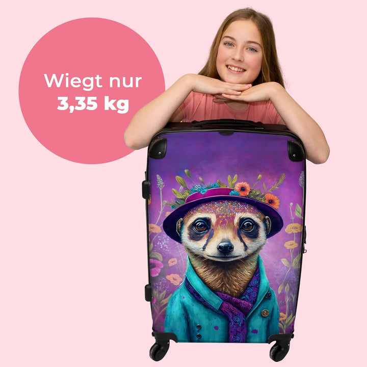 NoBoringSuitcases.com® Hartschalenkoffer Mädchen Kinder Koffer fürs Gepäck Carry on Trolli Erdmännch