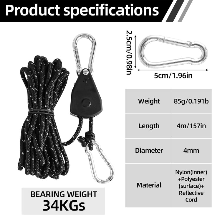 4 Stück Reflektierend Abspannseile Seil mit Seilspanner 4M 4mm Einstellbare Seil Ratsche Einstellbar