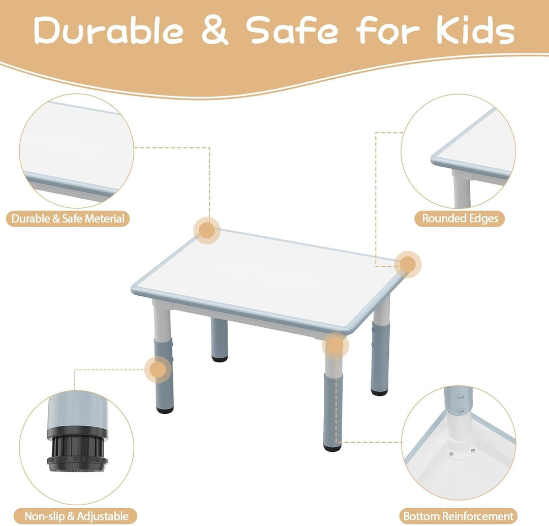 Kindertisch Mit 4 Stühlen, Höhenverstellbare Kinder Tisch Stuhl Set Mit 80x60cm Abwischbarer Tischpl