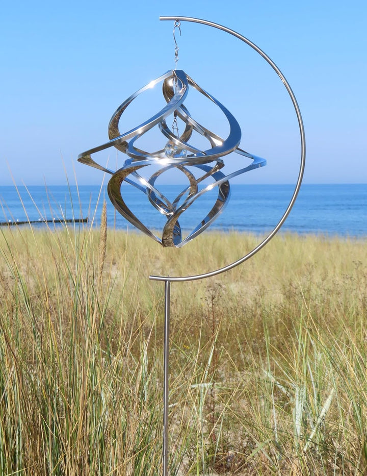 POMMERNTRAUM ® | Edelstahlwindspiel MIT STÄNDER + 4 cm KRISTALL | Windspiel Edelstahl | Winddancer |