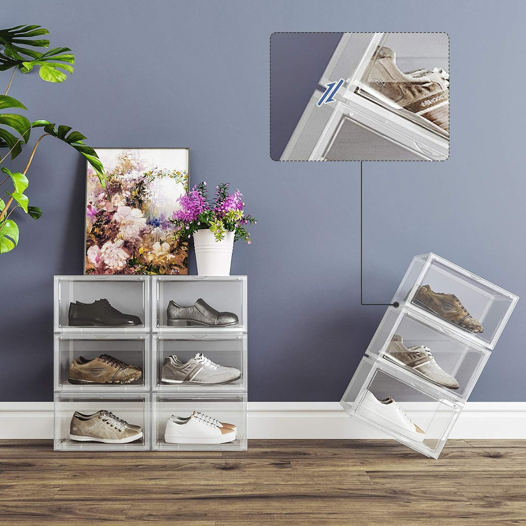 SONGMICS Schuhboxen, 3er Set, stapelbare Schuh-Organizer, Kunststoffboxen mit durchsichtiger Tür, Sc