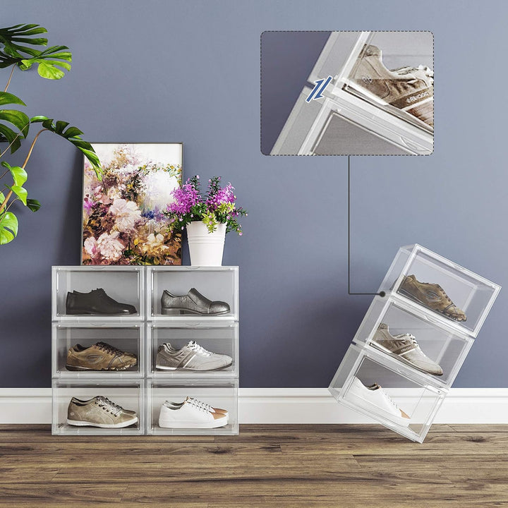 SONGMICS Schuhboxen, 3er Set, stapelbare Schuh-Organizer, Kunststoffboxen mit durchsichtiger Tür, Sc
