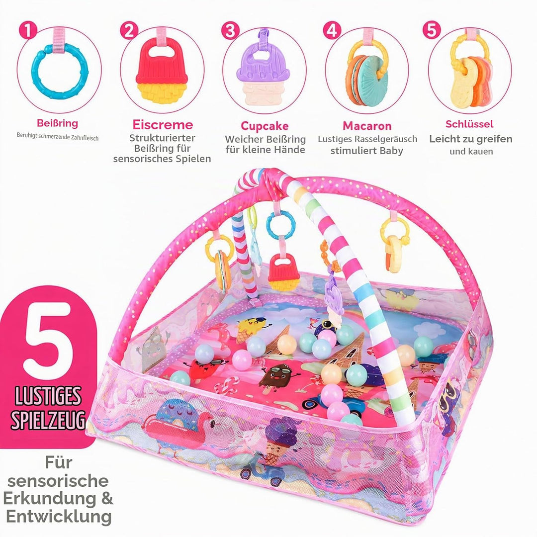 Bebamour Baby Spielmatten Bodenturngeräte von Geburt an, 18 Bälle, 5PCS Hängespielzeug, weiche Baby