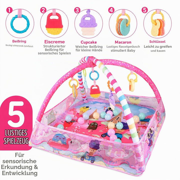 Bebamour Baby Spielmatten Bodenturngeräte von Geburt an, 18 Bälle, 5PCS Hängespielzeug, weiche Baby