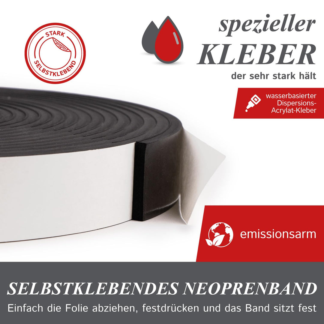 Dichtungsband selbstklebend, 38mm breit, 6mm stark, 10,7m lang, Dichtband aus Schaumstoff, Moosgummi