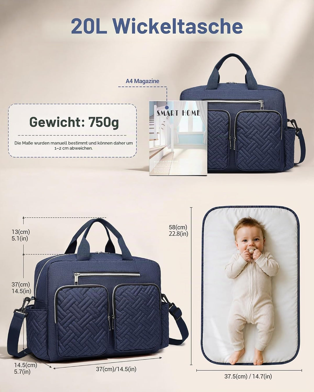 KONO Baby-Wickeltasche, stilvoll, für Mama und Papa, wandelbare Reisetasche mit isolierten Taschen G