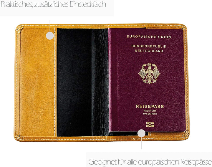 DELMON VARONE - Personalisierbare Reisepasshülle Vintage Leder Braun - Schutzhülle Etui für Reisepas
