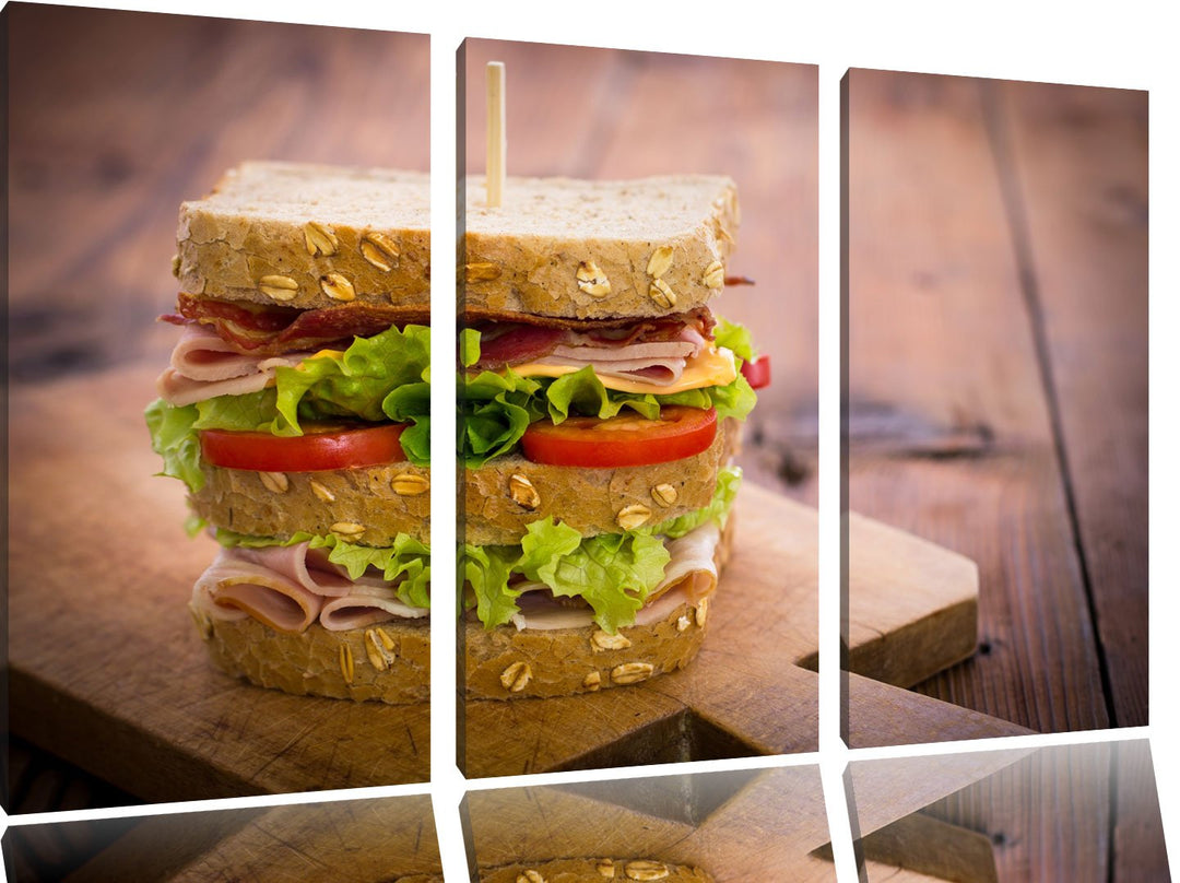 Doppeldecker Sandwitch als 3-Teiler Leinwandbild 120x80 Bild auf Leinwand, XXL riesige Bilder fertig