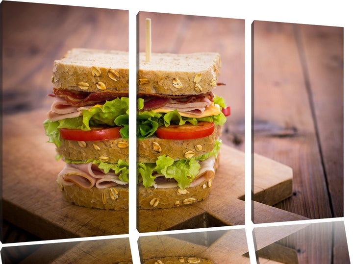 Doppeldecker Sandwitch als 3-Teiler Leinwandbild 120x80 Bild auf Leinwand, XXL riesige Bilder fertig