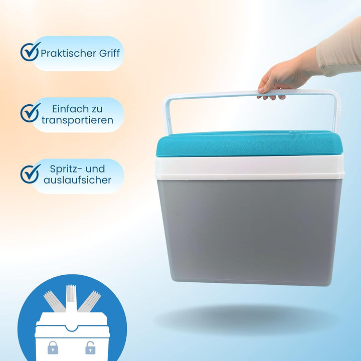 Kühlbox Passiv 35L – Tragbare Isolierbox ohne Strom, Campingbox für Auto, Picknick & Strand – Kompak