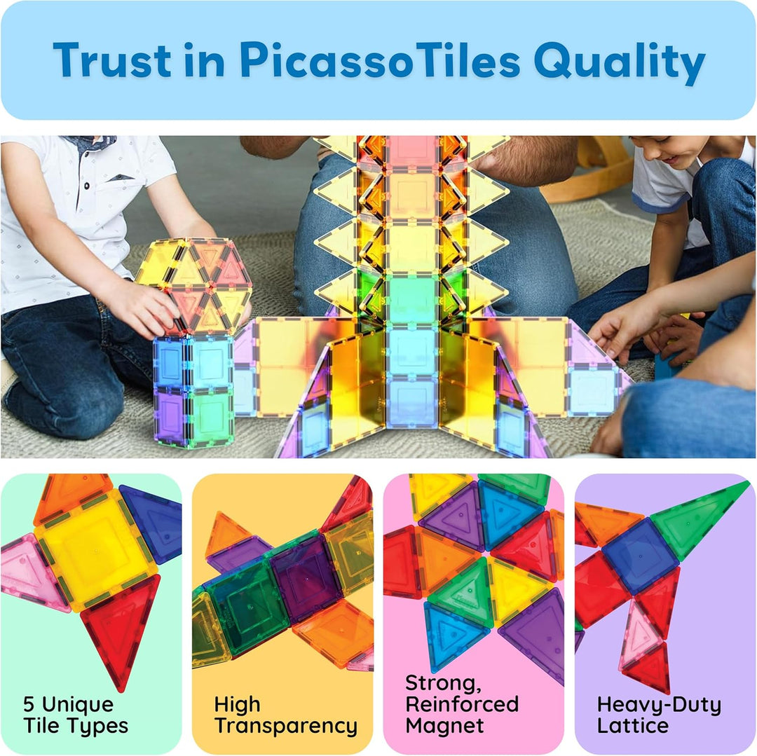 PicassoTiles 100 Piece Magnetic Playboards Tiles Set Magnet Toys for Toddlers STEM Building Blocks S