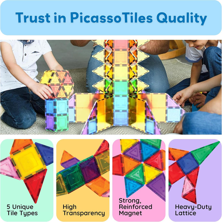 PicassoTiles 100 Piece Magnetic Playboards Tiles Set Magnet Toys for Toddlers STEM Building Blocks S