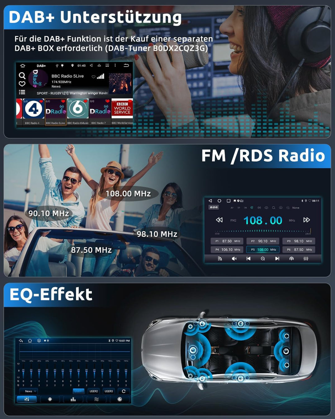 ESSGOO 4+64G Autoradio mit Wireless Carplay und Android Auto, 7 Zoll Doppel 2 Din HD Bildschirm Auto