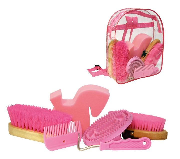 Kerbl Putz-Rucksack (pink, Klarsichtrucksack, Pferdepflegeset, Putzwerkzeuge) 321358, Pink