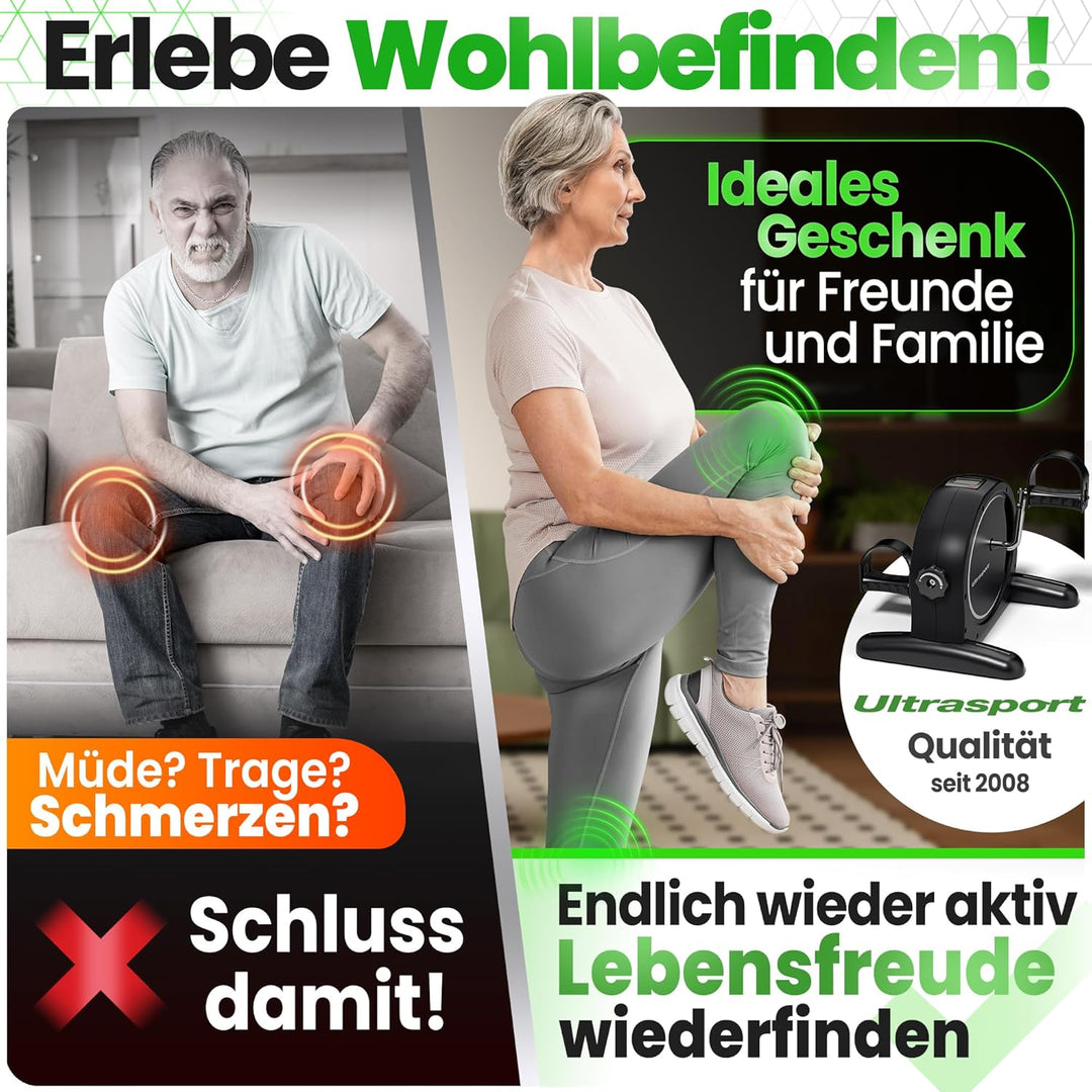 Ultrasport Pedaltrainer für Zuhause CE Zertifiziert inkl. Antirutsch-Matte und Gurt I Extraleiser Ar