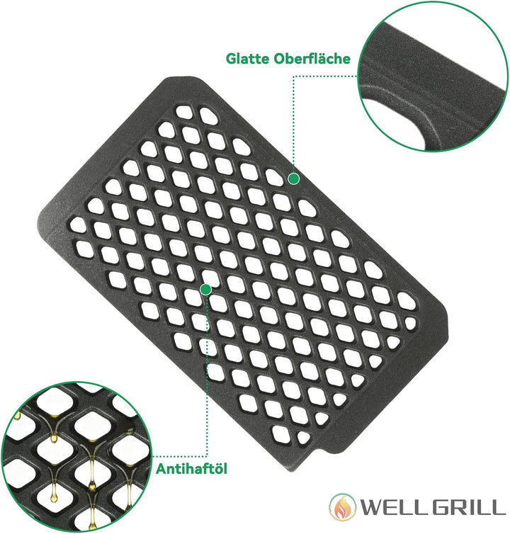 WELL GRILL Gusseisen Grillrost & Plancha Platte für SEVERIN SEVO Elektrogrill, Grill Plancha Grillpl