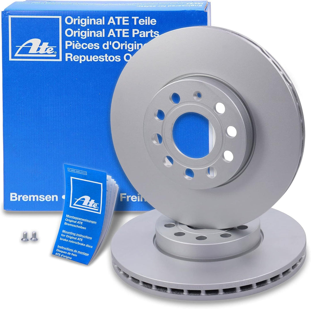 ATE Bremsenset Vorderachse inkl. Bremsscheiben vorne Ø 288 mm belüftet und Bremsbeläge vorne + Warnk